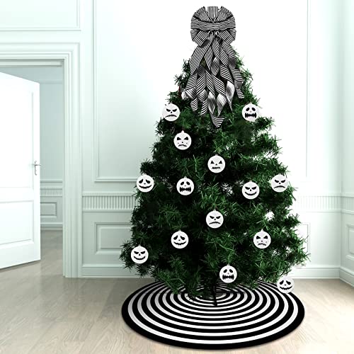 Christmas Decorations Set with Tree Skirt, Topper Bow & Wooden Ornaments
