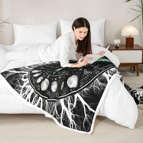 Death Moth Plush Throw Blanket Queen Size 90x90 Gothic Skull Halloween Decor