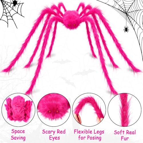 Pink Halloween Giant Spider Decorations Set - 10 Ft & 5 Ft Spiders for Indoor Outdoor Decor
