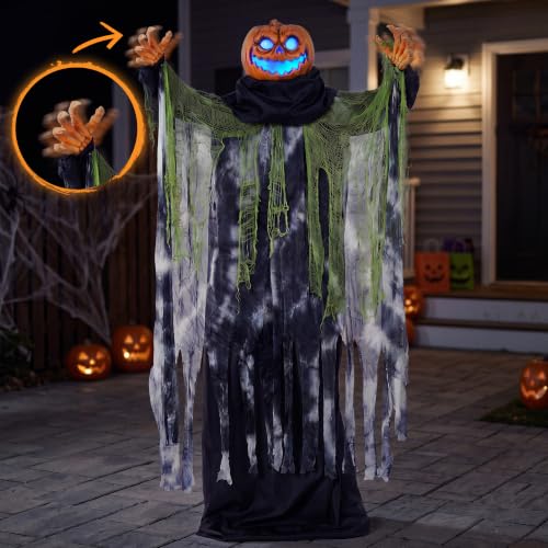 72-Inch Halloween Animatronic Ghost Pumpkin Decor with Sound-Activated Features for Outdoor Yard and Garden