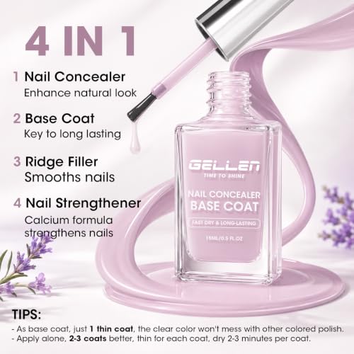 GELLEN 4-in-1 Illuminating Nail Concealer Base Coat - Lavender Purple Variation