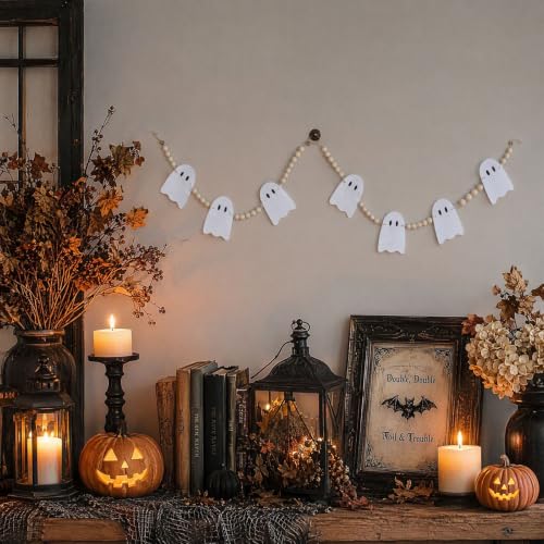 Halloween Bead Garland Set with Ghost Bat & Witch Hat Decorations - Indoor Mantel & Tiered Tray Decor