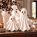 White Halloween Ghost Figurines Set of 2 - Terracotta Spooky Decor