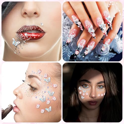 Face Gems Stickers Kit with Pearl & Pink Shells for Makeup & Crafts