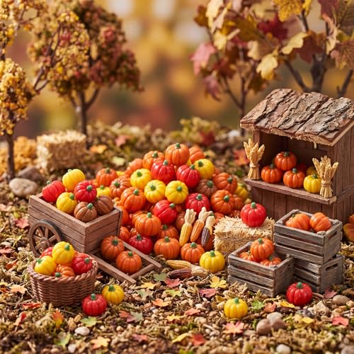 Mini Resin Pumpkin Decorations - 50 Fall Miniature Figurines with Variation 50 Pumpkin