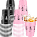 Halloween Skeleton Skull Plastic Cups 16 oz Black Pink Pack of 30 - Skeleton Design