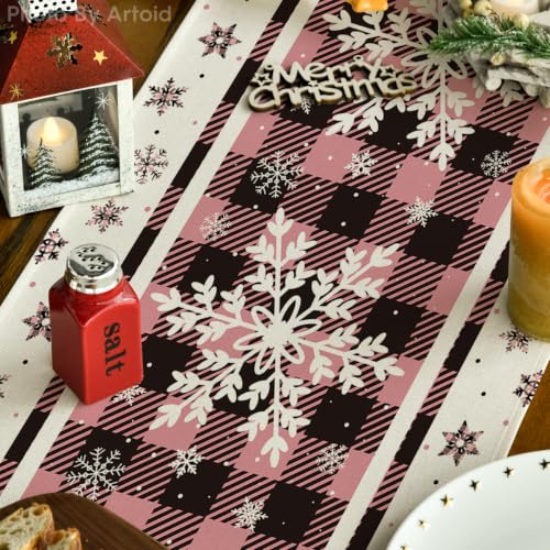 Artoid Mode Snowflakes Christmas Table Runner 13x72 Inch Pink for Holiday Decor