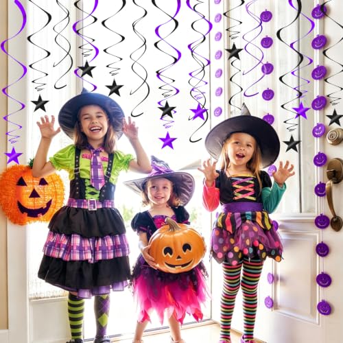 Black Purple Star Swirl Decorations - 36PCS Halloween Party Ceiling Streamers with Variation