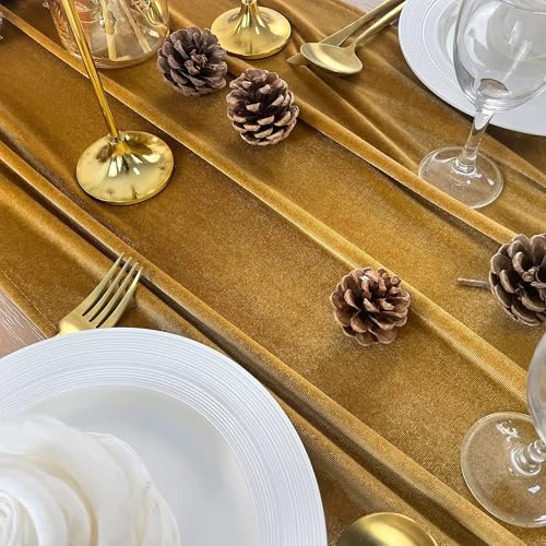 Gold Velvet Table Runner 20x120in - Wedding & Event Decorations, 5 Pack