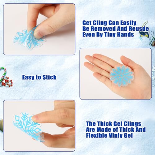 Snowflake Winter Gel Window Clings - 50 Pieces Removable & Reusable Decorations