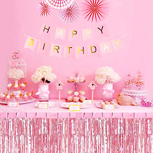 Pink Metallic Foil Fringe Table Skirt 29x108 Inch Party Decorations - 6 Pack