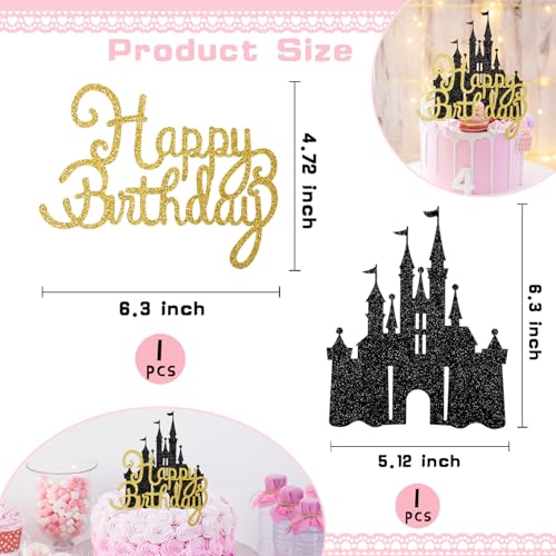 Black Castle Cake Topper Glitter Spooky Bat Birthday Party Decorations - Variation: Black Castle