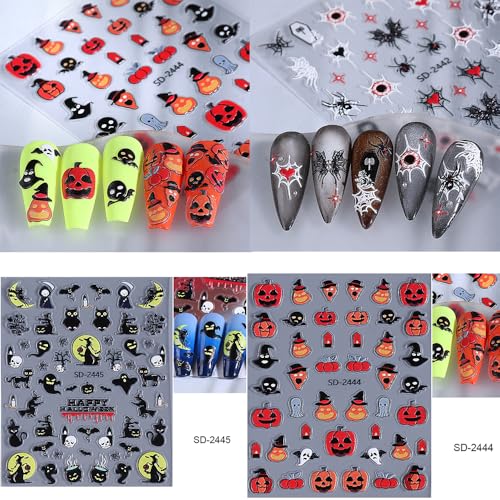 Halloween Nail Stickers Set - 6 Sheets Self-Adhesive Nail Art Decals - Halloween Sd24a