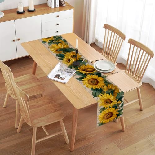 Sunflower Table Runner 13x72 Inches Fall Halloween Floral Decor - Retro Sunflowers