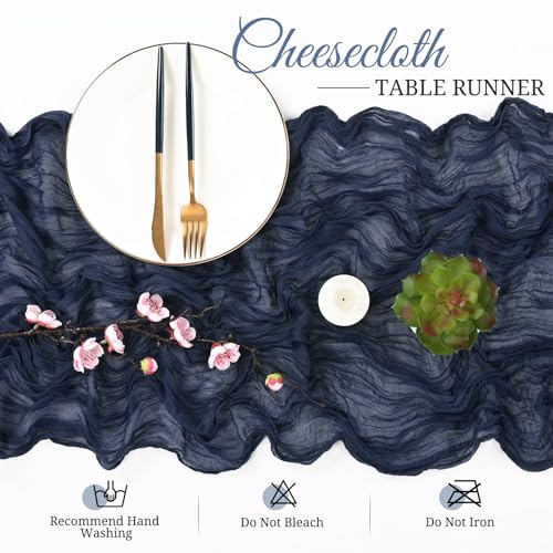 8 Pack Navy Blue Cheesecloth Table Runners 10ft Rustic Romantic Wedding Decor