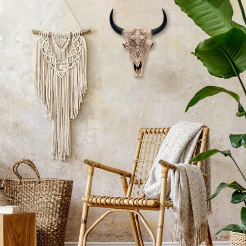 Boho Cow Skull Wall Decor - 9.3 Inch Faux Animal Skull for Western & Bohemian Rooms