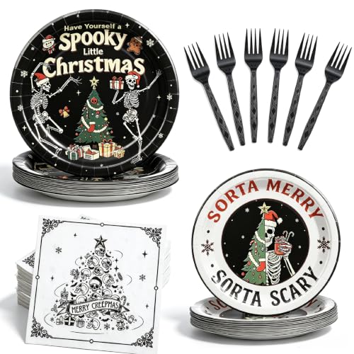 Skull Christmas Party Decorations Set - Gothic Creepy Holiday Tableware & Napkins with Skeleton Design - Variation: Skull Christmas