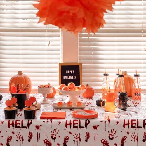 White Bloody Handprint Halloween Tablecloths 3-Pack - Spooky Party Decorations