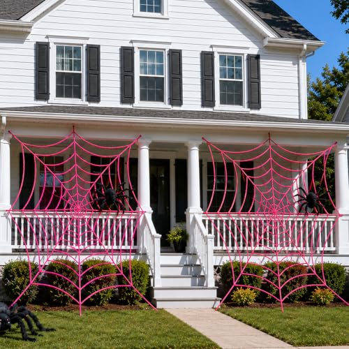 Pink Spider Web Decoration Set - 11.8ft Halloween Wall Decor, 2 Pieces - Pink Variation