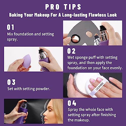 UCANBE Makeup Setting Spray Kit SET02 - Hydrating Matte Finish, Loose Powder & Puffs