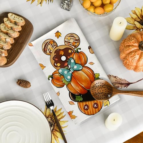 Fall Kitchen Towels Set - 4 Decorative Pumpkin Autumn Dish Towels 26x18 Inches