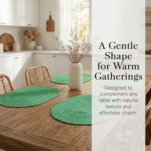 Oval Woven Placemats Set of 8 - Green Shine Braided Dining Table Mats
