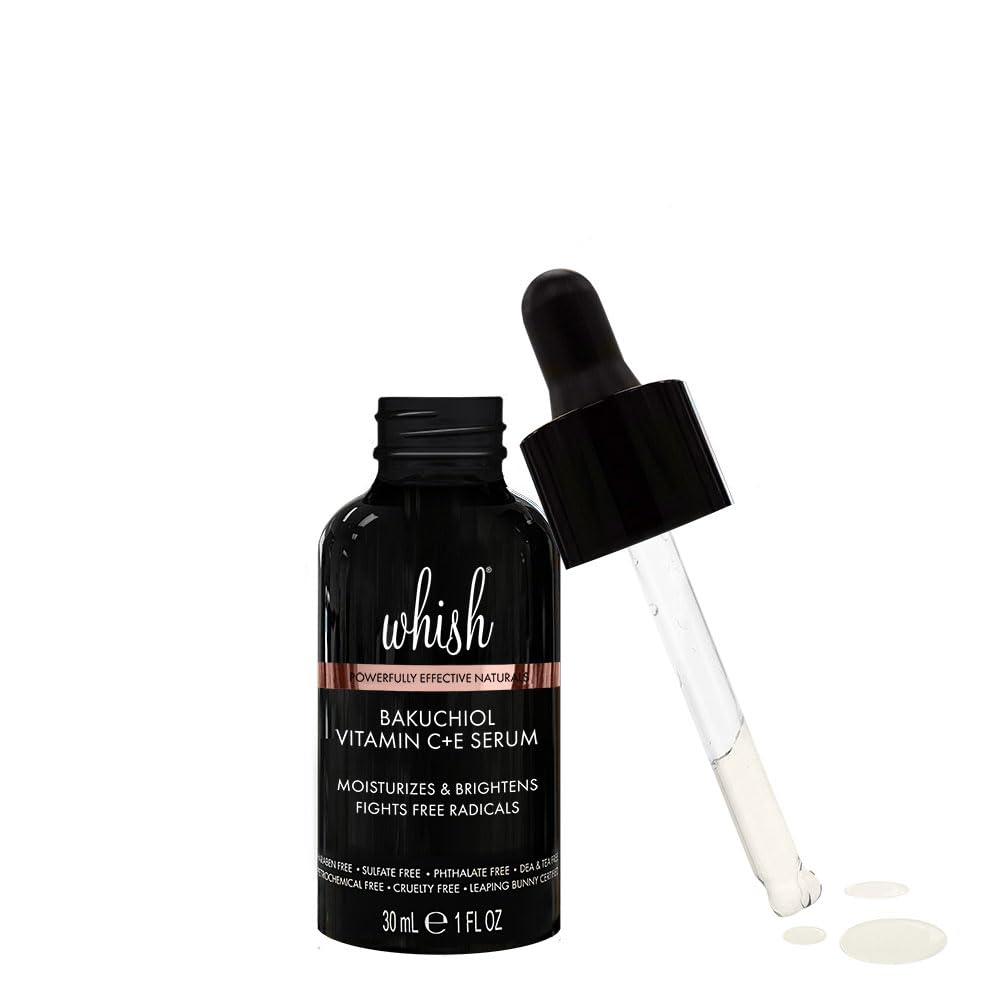 Whish Bakuchiol Retinol Face Serum - Korean Plant-Based Anti-Aging Formula with Vitamin C & E | 1oz