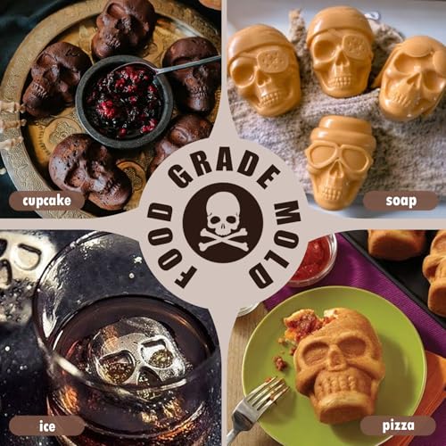 Halloween Silicone Skull Mold 3 Shapes, Large Nonstick Bakeware for Cake Pizza Soap Ice - 2PCS