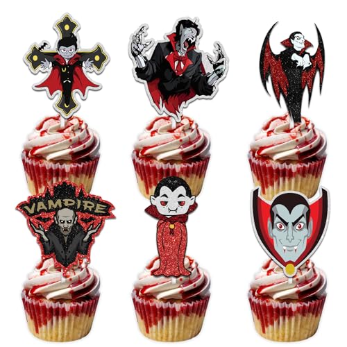 Vampire Dessert Cupcake Toppers Glitter Halloween Party Decorations 18pcs