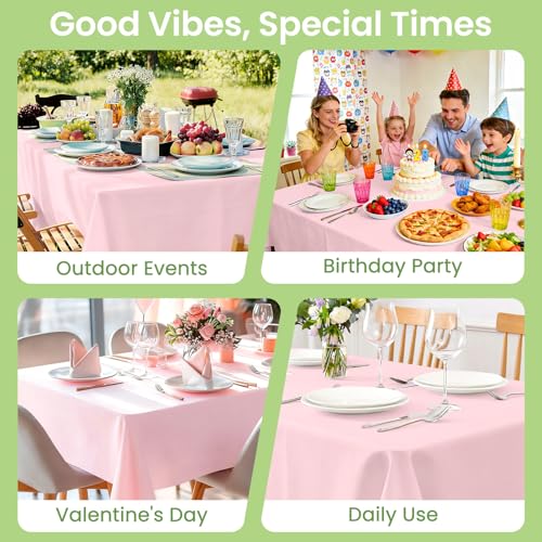 Pink Disposable Plastic Tablecloth 54 x 108 Inches - 4 Pack