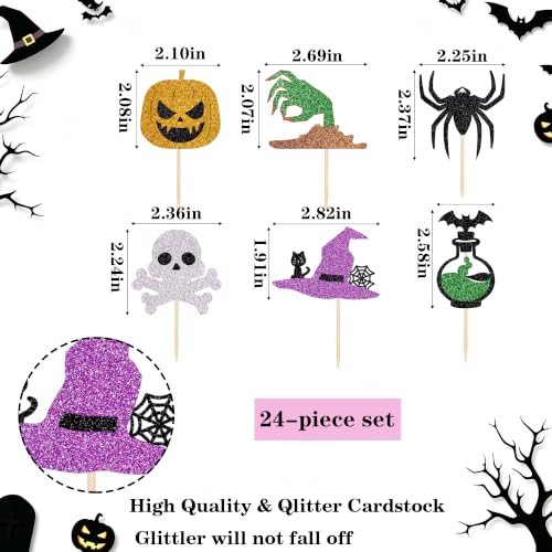 Black 24 Pcs Halloween Cupcake Toppers - Pumpkin & Ghost Party Decorations