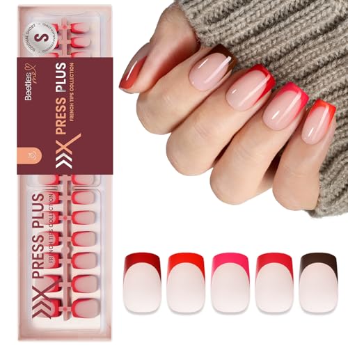 Beetles Halloween Red French Tip Press-On Nails - 5 Colors Short Square - Variation 9a