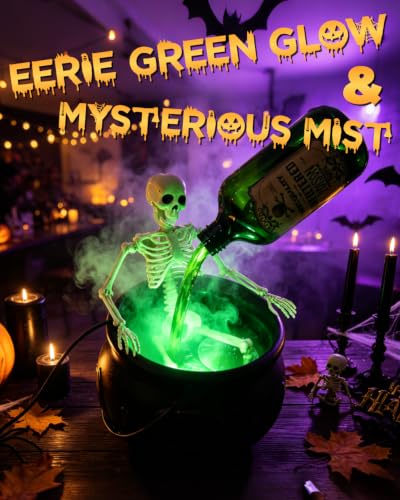 Halloween Floating Cauldron with Skeleton & Mist Effects - Indoor Decoration