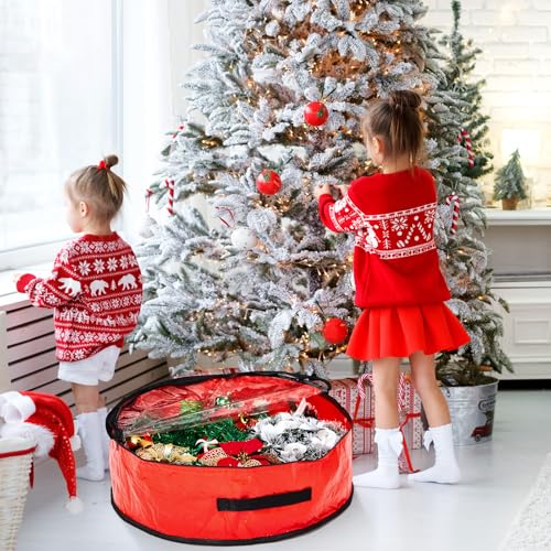 Christmas Wreath Storage Container with Window - Red, 36 Inch, 4 Pack