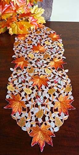 Fall Halloween Table Runner 13x34 Inches with Maple Leaves & Pumpkins - Autumn Dining Decor - Variation: Maple Leaves / 13x34