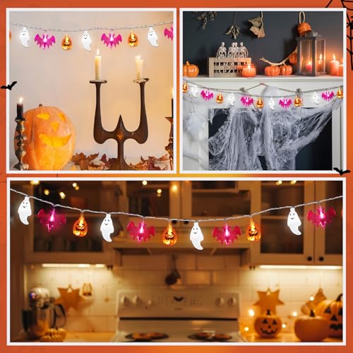 Retisee 10 ft Halloween String Lights - 3D Pumpkin Ghost Bat Battery Operated