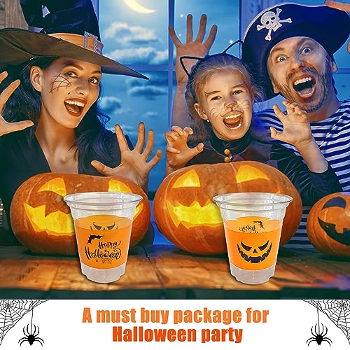 Halloween Party Cups - 50 Clear 12oz Plastic Disposable & Reusable Drinkware
