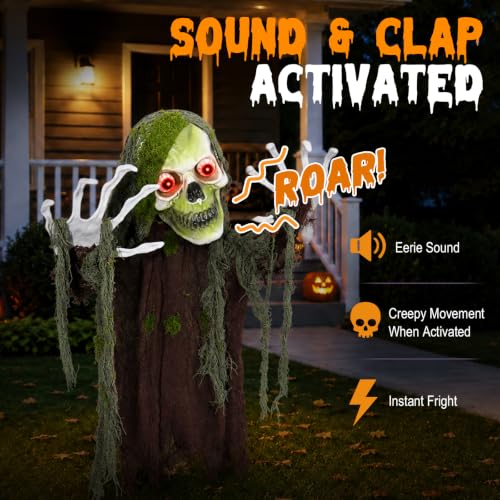 Outdoor Halloween Animatronic Zombie Groundbreaker with Light-up Eyes & Creepy Sound Effects