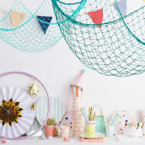 Blue 4PCS Fish Net Decorations Cotton Nautical Wall Hangings for Ocean Theme Party