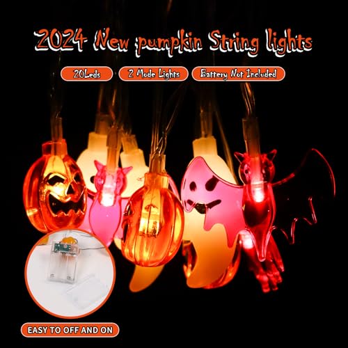Battery Operated Halloween String Lights 9.8ft 20 LEDs with 3D Pumpkins Bats Ghosts
