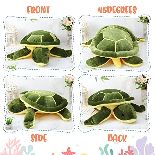 Sea Turtle Plush Pillow Set - 8 Soft Green Stuffed Animals, 10 Inch for Kids & Decor - Variation of Green
