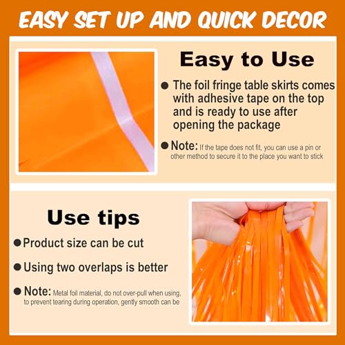 Macaron Orange Foil Fringe Table Skirts - 3 Pack Party Backdrop Decorations