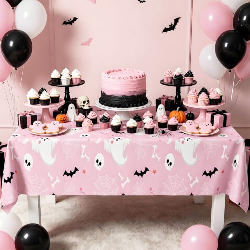 Pink Halloween Tablecloths 8-Pack Disposable Water-Resistant Party Covers for Girls Birthday Baby Shower - Variation 8