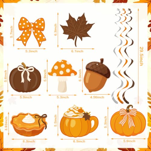 Fall Hanging Swirl Decorations with Pumpkins Maple Leaves & Bows - 20 Pcs