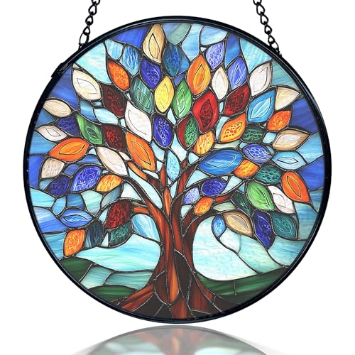 Tree of Life Sun Catcher - Stained Glass Window Hanging, Indoor Wall Decor, 7.9in - Variation of Tree