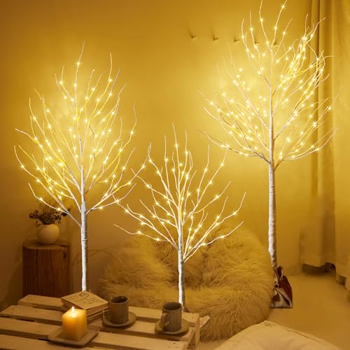 Outdoor Christmas Birch Tree Lights Set - 3 Pack, 4ft 5ft 6ft Variations