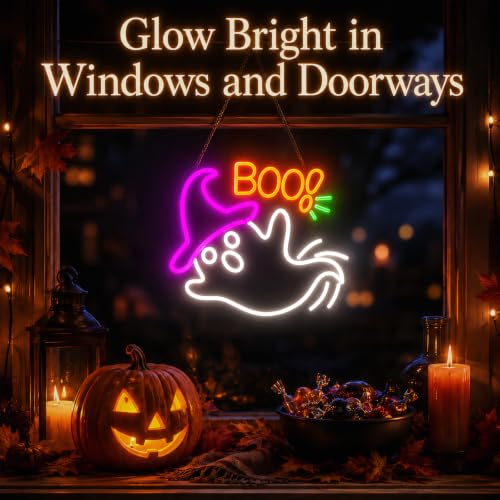 Ghost Neon Sign for Halloween Wall Decor, Flashing Dimmable LED Light, 13.5x13in - Variation of THIS listing