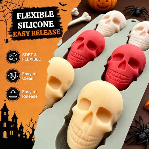 Halloween Skull Silicone Mold 3-Pack for Candy Soap & Candle Making - Gray Variation