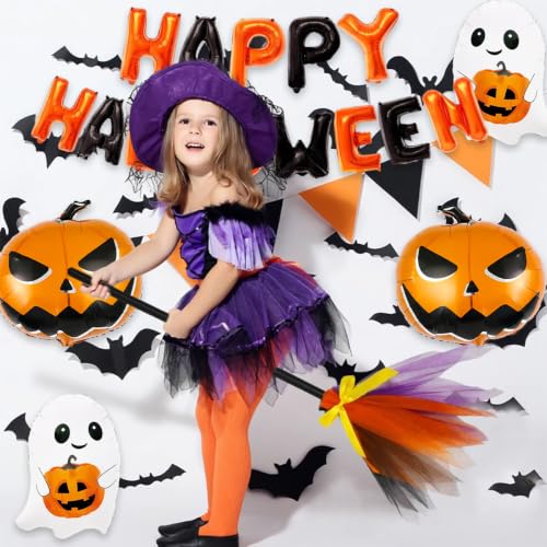 Halloween Balloons & Wall Stickers Party Decor Set - Pumpkin, Ghost, Bat