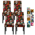 Halloween Chair Covers Set of 4 - Sugar Skull Floral Print Dining Slipcovers - Day of the Dead Decor - Variation 4 / 93